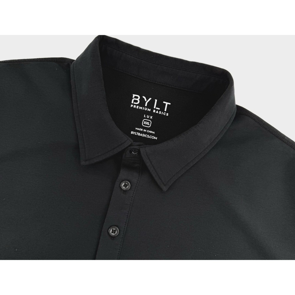 BYLT Polo Shirt Men XXL Lux Black Performance Stretch Casual Minimalist